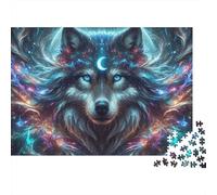 Lune Loup Cosmique Coffret Puzzle 1000 Pièces Papier Écologique pour Seniors Passionnés, Puzzle Anti-Stress, Loisir De Voyage, Cadeau De Noël Idéal 52x38cm/1000pcs