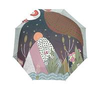 Lune Mignonne D’Art De Coq Parapluie Pliable Pliant à Ouverture Automatique Parapluies Pliant Coupe-Vent pour Voyager Plage Femmes Enfants Homme Fille