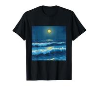 Lune Océan Vagues Côtière Nuit Paysage Marin Nature Paysage T-Shirt