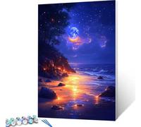 Lune Peinture Numero Adulte, Peinture par Numero Adulte Plage sur Toile, DIY Loisirs Créatifs, Canevas Kit Complet avec Acrylique et Pinceaux, Tableau Decoration Murale, Cadeau Femme 30x40cm 3-9195