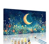 Lune Peinture Numero Adulte Rural Peinture par Numero pour Adulte Débutants DIY Kits, Numéros Coloré Toile, Acrylique et 3 Pinceaux, Décoration Intérieure Maison, Loisir Créatif Cadeau 30x60cm XY#415