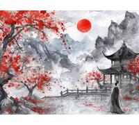 Lune Peinture Numero Adulte, Style Chinois Peinture Numero Enfant, Loisirs Créatifs Adultes Kits, Paint by Numbers avec Pinceaux et Pigment Acryliques, Cadeaux pour Filles, Deco Maison 120x90cm W-8324