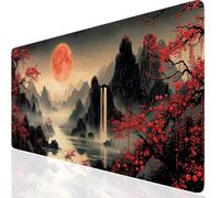 Lune Tapis de Souris Gaming XXL 600x300x3mm, Rouge Grand Tapis de Souris Lavable à Bords Cousus, Etendu Mouse Pad Base en Caoutchouc Antidérapante, pour Le Bureau et la Maison Claviers Cadeau FR-9342