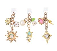 LuneClat Lot de 3 breloques anti-poussière pour Kindle - Soleil Lune Étoile Céleste Chaîne Pendentifs Pendentifs Pendentifs en Alliage Fantaisie Esthétique USB-C Bouchon de Port pour E-Reader