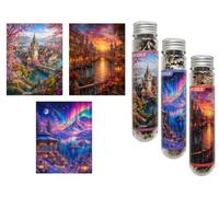 Luneko Lot de 3 petits puzzles pour adultes - 15 x 10 cm | Mini puzzle sophistiqué - 150 pièces - Petit format - Puzzle de voyage avec motifs - Ville européenne de Venise - Lumière du