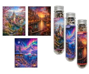 Luneko Lot de 3 petits puzzles pour adultes - 15 x 10 cm | Mini puzzle sophistiqué - 150 pièces - Petit format - Puzzle de voyage avec motifs - Ville européenne de Venise - Lumière du