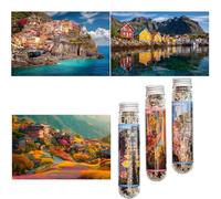 Luneko Petits puzzles pour adultes - Petits puzzles stimulants de 150 pièces - Puzzle de montagne de Norvège Italie Village Paysage de voyage - 15,2 x 10,2 cm - 3 paquets