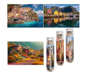 Luneko Petits puzzles pour adultes - Petits puzzles stimulants de 150 pièces - Puzzle de montagne de Norvège Italie Village Paysage de voyage - 15,2 x 10,2 cm - 3 paquets