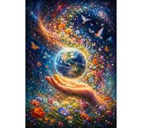 Luneko Puzzles pour adultes - 1000 pièces - Puzzle impossible - 70 x 50 cm | Puzzle de 1000 pièces - Motif galaxie et fleurs qui entourent la planète vivante - Motif papillons et oiseaux