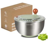 Lunememo 5L Essoreuse à Salade en Acier Inoxydable 18/10, Base Antidérapante, Bouton Stop, Utilisable en Saladier Inox, Sans BPA