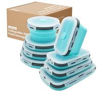 Lunememo Lot de 8 boîtes alimentaires pliables en silicone avec couvercles, passent au congélateur et au lave-vaisselle, boîte à déjeuner pliable pour camping-car, restes, collations, repas