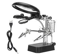 Lunette de lecture ajustable avec clip auxiliaire et lumière LED, support de bureau pour loupe, kit de grossissement 10X à double lentille avec recharge par USB pour la réparation