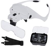 Lunette de Loupe avec 2 Lumières LED 5 Lentilles Lunette loupe grossissante 1.0X,1.5X,2.0X,2.5X,3.5X pour Travail de Précision,