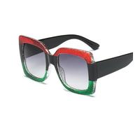 Lunette de Soleil Lunettes de soleil carrées surdimensionnées for femmes, verres transparents, trois couleurs, grande monture, lunettes de fête(Red green)