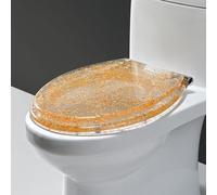 Lunette de toilette allongée en résine jaune pailletée - Fermeture amortie Quick Release Easy Clean Heavy Duty 36 x 42 cm pour salle de bain élégante