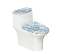 Lunette de Toilette Marbre Bleu Vert Ensemble de Housses pour WC avec Fond élastique et Housse Anti Poussière Couvercle de Réservoir de Toilette Deco Salle de Bain (4 pièces)