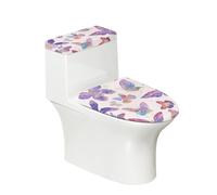Lunette de Toilette Papillon Or Violet Ensemble de Housses pour WC avec Fond élastique et Housse Anti Poussière Couvercle de Réservoir de Toilette Deco Salle de Bain (4 pièces)