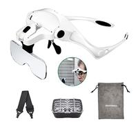 Lunette Loupe avec 2 LED - Rightwell® Loupe Eclairante Frontale pour Lecture,Tous Les Travaux de Précision,Réparations,Couture,Bijoux,Montres et Artisanat - 5 Lentilles Détachables (1.0X à 3.5X)