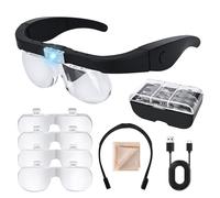 Lunette Loupe avec 2 Lumières LED, Loupe Eclairante Frontale Grossissantes Casque Loupe Mains Libres pour la Lecture de Lentilles avec 4 Lentilles Amovibles pour Lecture Bijoutier Couture Bricolage