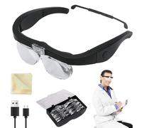 Lunette Loupe Grossissante LED Eclairante Rechargeable,1.5X,2.5X,3.X,5X Lunettes Loupe avec Lumière,4 Lentilles Détachables,Loupe de Tête de Lecture Travail Electronique USB Lumineuse Main Libre