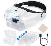 Lunette Loupe Grossissante, Loupe Frontale Serre-Tête avec Lumière LED, Lunette Loupe avec 5 Lentilles Détachables(1.0X 1.5X 2.0X 2.5X 3.5X) pour Travaux de Précision, Lecture, Réparation de Montre