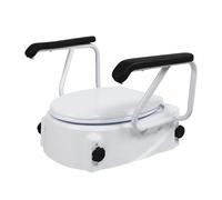 Lunette WC surélevée avec accoudoirs rembourrés, hauteur réglable de 6 à 14 cm, rails confortables en polyuréthane, siège de 38 cm de large, design rabattable, support de sécurité senior