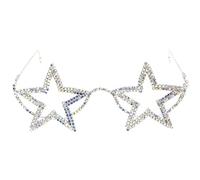 Lunettes à strass double étoile pour femme, monture deux étoiles connectées avec cristaux irisés, style tendance pour les tenues de festival de musique