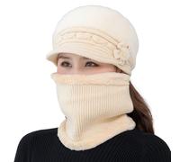 Lunettes Article de farce Bonnet Bonnet d'hiver Écharpe Ensemble Femmes Chapeau d'hiver Middle et Old Chaud Earmuff Hat Bonnet avec protection des oreilles Femme, beige, taille unique