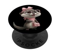 Lunettes Baby Otter Kawaii Personnage Rose Léopard Portrait PopSockets PopGrip Adhésif