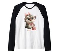 Lunettes Bébé Hibou Kawaii Oiseau Personnage Léopard Rose Portrait Manche Raglan