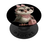 Lunettes Bébé Hibou Kawaii Oiseau Personnage Léopard Rose Portrait PopSockets PopGrip Adhésif