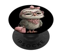 Lunettes Bébé Hibou Kawaii Oiseau Personnage Léopard Rose Portrait PopSockets PopGrip Adhésif