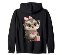 Lunettes Bébé Hibou Kawaii Oiseau Personnage Léopard Rose Portrait Sweat à Capuche