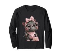 Lunettes Bébé Hippo Kawaii Personnage Rose Léopard Portrait Manche Longue