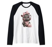 Lunettes Bébé Hippo Kawaii Personnage Rose Léopard Portrait Manche Raglan