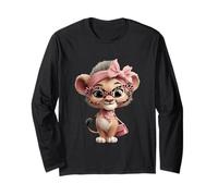 Lunettes Bébé Lion Cub Personnage Kawaii Léopard Rose Portrait Manche Longue
