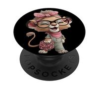 Lunettes Bébé Lion Cub Personnage Kawaii Léopard Rose Portrait PopSockets PopGrip Adhésif