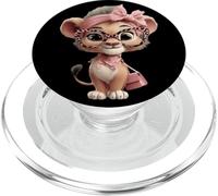 Lunettes Bébé Lion Cub Personnage Kawaii Léopard Rose Portrait PopSockets PopGrip pour MagSafe