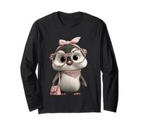 Lunettes Bébé Pingouin Kawaii Personnage Rose Léopard Portrait Manche Longue