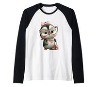 Lunettes Bébé Pingouin Kawaii Personnage Rose Léopard Portrait Manche Raglan