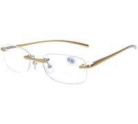 Lunettes bifocales dorées sans monture avec partie de lecture ALEXIS avec charnière à ressort de forme classique + 3,50 dpt