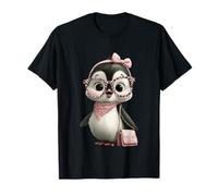 Lunettes Carrées Bébé Pingouin Kawaii Rose Léopard Portrait T-Shirt