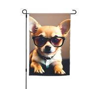 Lunettes de chien chihuahua 1 impression 30,5 x 45,7 cm Drapeau floral de jardin toutes saisons Décoration extérieure de cour épaisse pour pelouse Drapeau