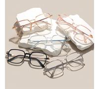 Lunettes de lecture anti-lumière bleue - Couleurs unies dégradées, Monture rectangle carrée pour presbytes, Lunettes légères en métal casual chic, Lunettes décoratives, Petites, Élégantes et mignonnes