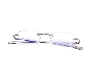 Lunettes de lecture bifocales sans monture - Bleu - Bloque la lumière - Avec charnière à ressort - Vintage - Pour homme et femme - En alliage de titane - Grossissement - Filtre de lumière bleue -