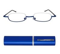 Lunettes de lecture demi-lune bleues +2,5 pour mots croisés, étui compact