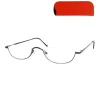 Lunettes de lecture demi-lune semi-cer s avec étui orange compact | Monture basse de 17 g, plaquettes réglables et quatre puissances pour alterner lecture de près et regard au-dessus.