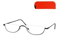 Lunettes de lecture demi-lune semi-cer s avec étui orange compact | Monture basse de 17 g, plaquettes réglables et quatre puissances pour alterner lecture de près et regard au-dessus.