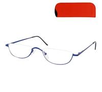 Lunettes de lecture demi-lune semi-cer s avec étui orange compact | Monture basse de 17 g, plaquettes réglables et quatre puissances pour alterner lecture de près et regard au-dessus.