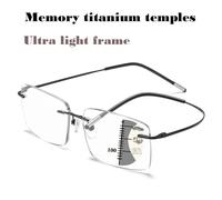 Lunettes de lecture multifocales progressives Ultra légères Tr90 sans bords pour hommes, monture en titane, Anti-lumière bleue, presbytes, 1.5